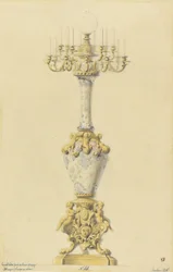 Progetto per una lampada a gas e candelabro